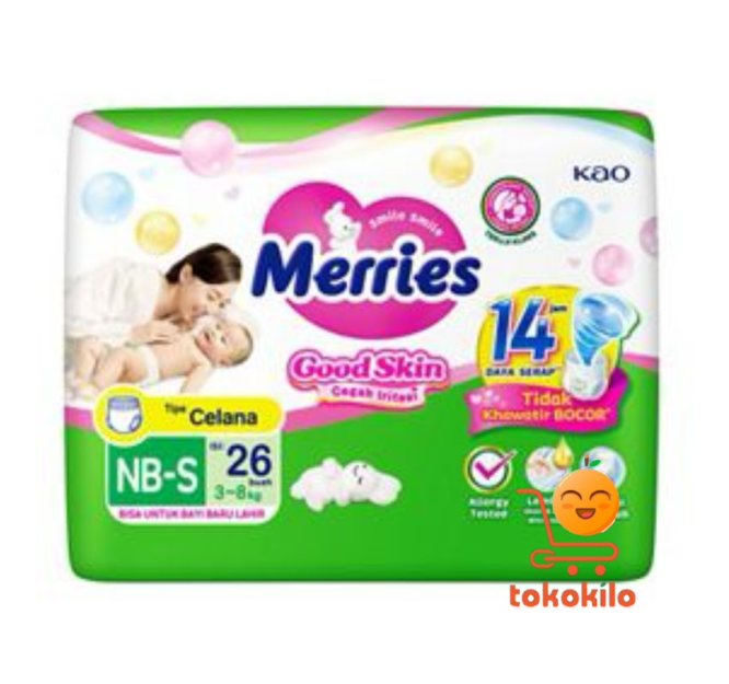 Popok bayi Merries tipe Celana Good Skin ukuran NB-S 26