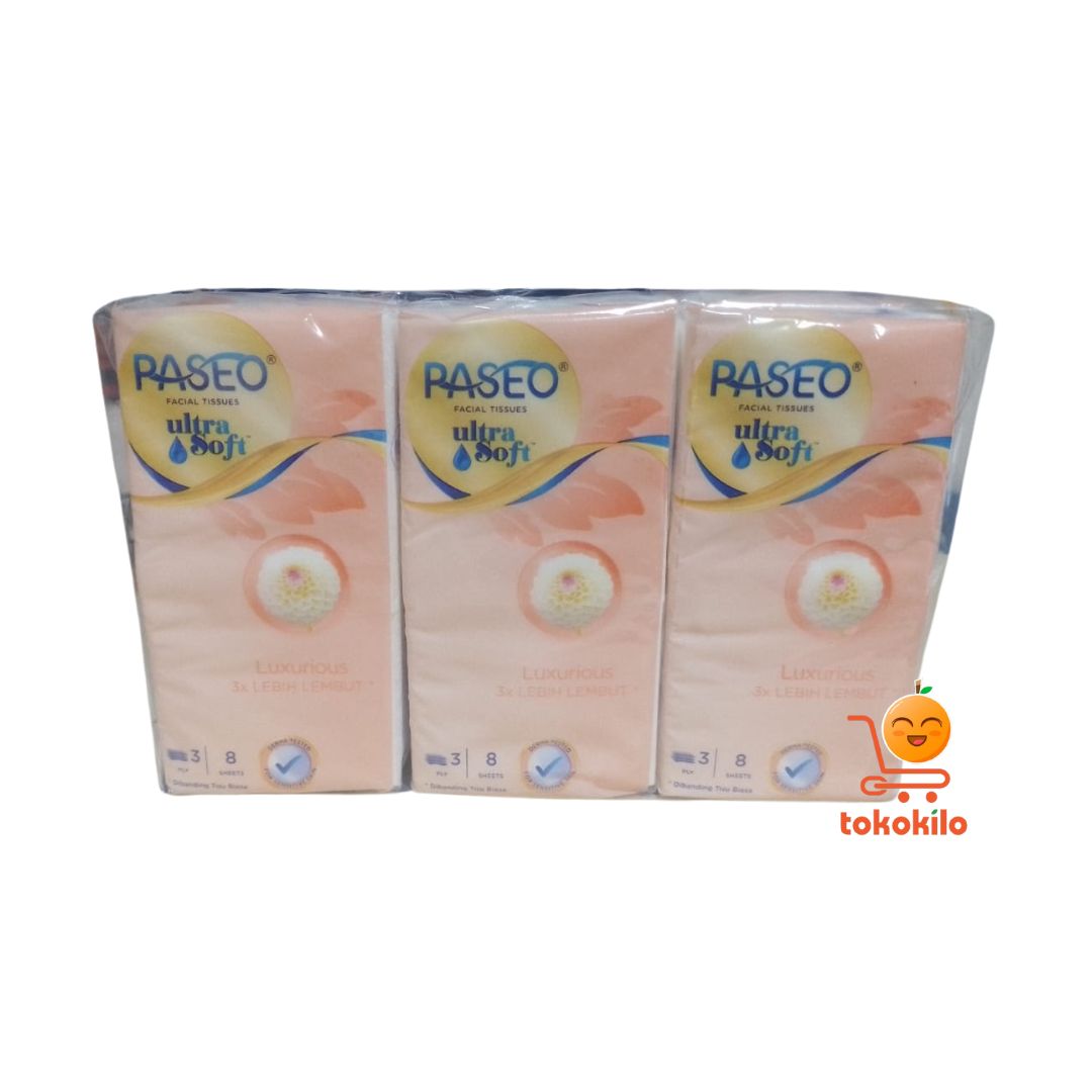 Tissue Muka Tisu Wajah Paseo Ultra Soft 3ply 8s (1pack 6pcs)
