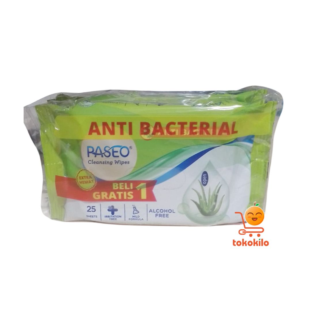 Tissue Basah Paseo AntiBacterial Cleansing Wipes 25s (Beli1 Gratis1)