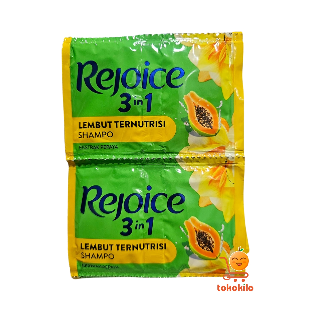 Rejoice 3-in-1 Lembut Ternutrisi Shampoo Ekstrak Pepaya Sachet 10ml X 12 Sachet