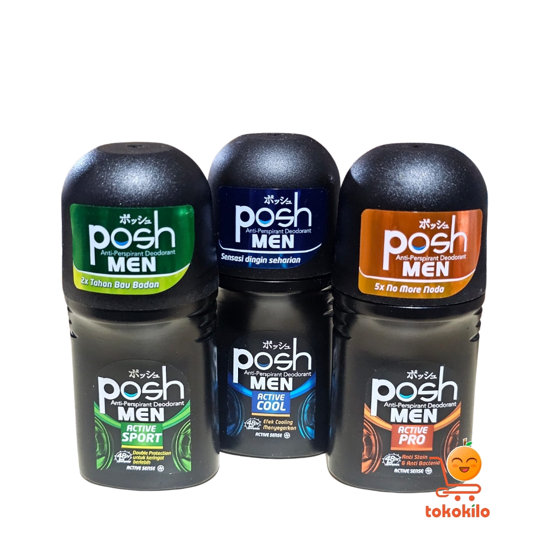 Posh Anti-Perspirant Deodorant MEN Active Sport Hijau, Active Cool Biru, Active Pro Oren 50ml