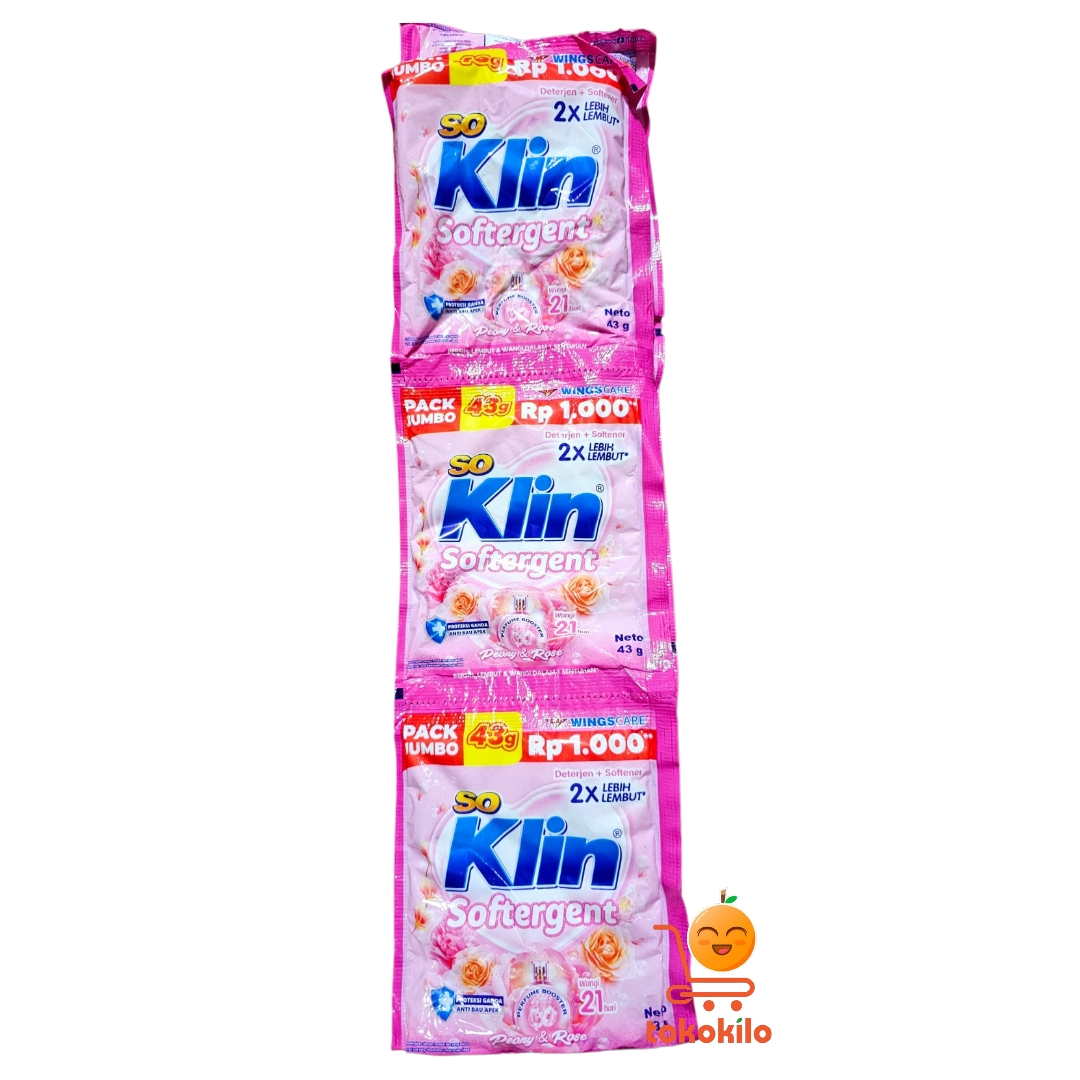 SoKlin Softergent Peany & Rose Pink Bubuk 43gr (1 Renteng X 6bks)