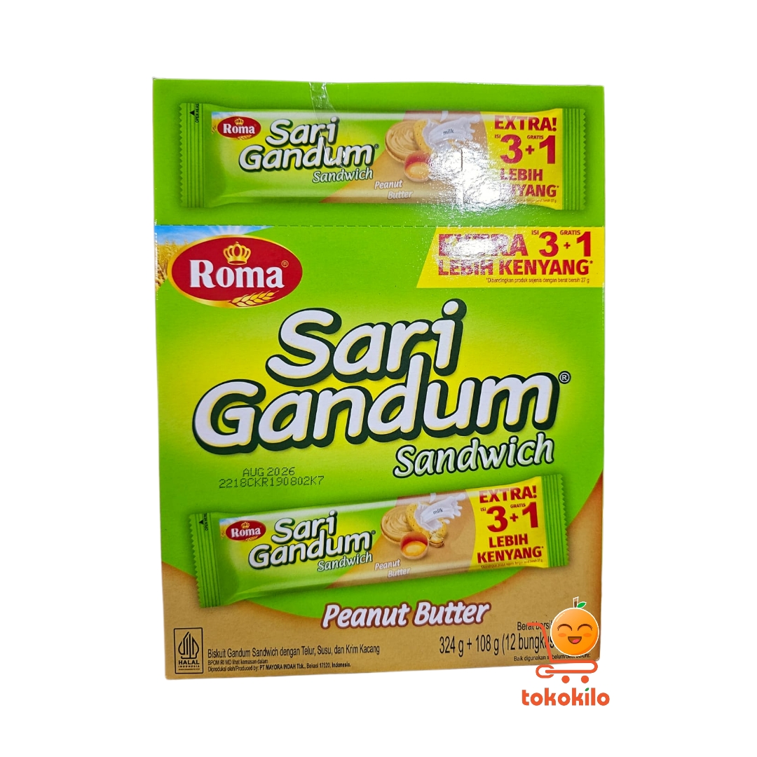 Biskuit Roma Sari Gandum Sandwich Rasa Peanut Butter (1 Box X 12pcs) 324gr