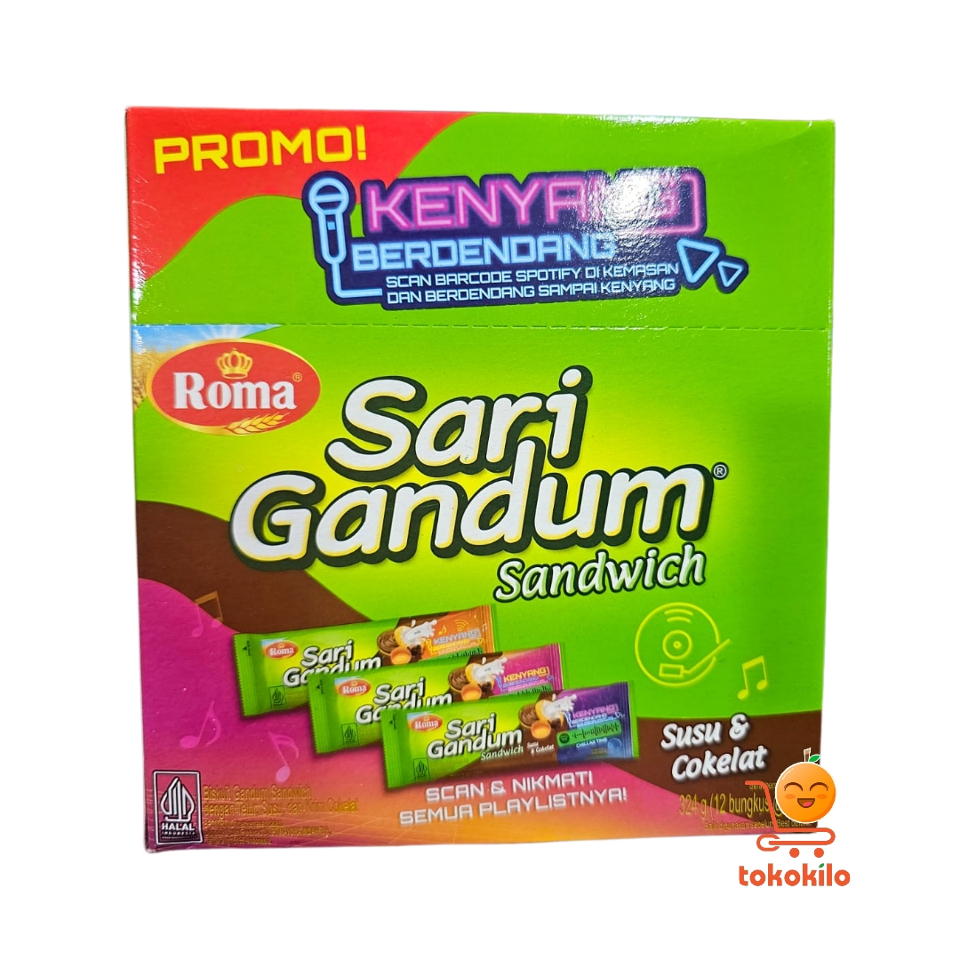 Biskuit Roma Sari Gandum Sandwich Rasa Susu & Cokelat (1 Box X 12pcs) 324gr