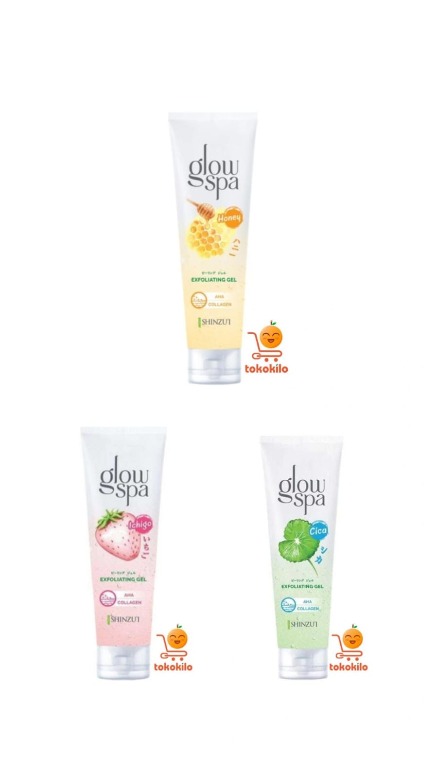 Shinzui Glow Spa Exfoliating Gel Honey, Cica, Ichigo 130ml