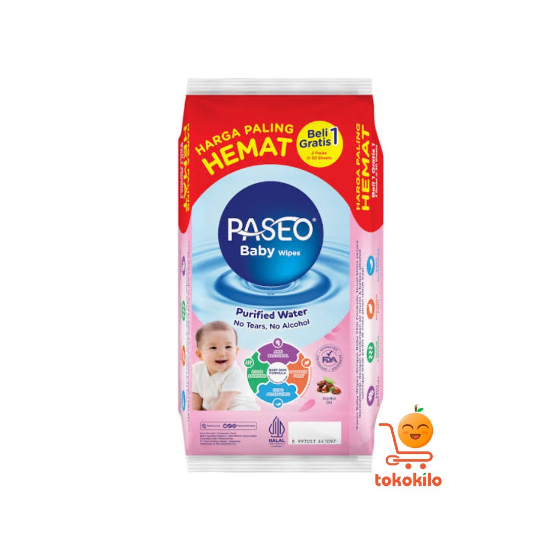 Tisu Basah Paseo Baby Wipes Jojoba  50 Sheets