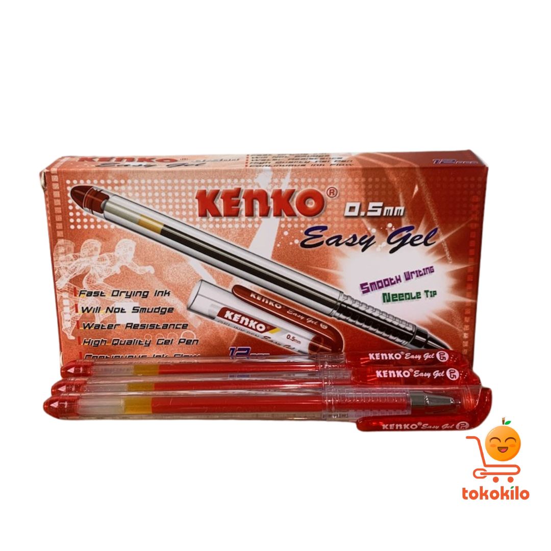 Pulpen Kenko Easy Gell Merah (1 Box X 12pcs)
