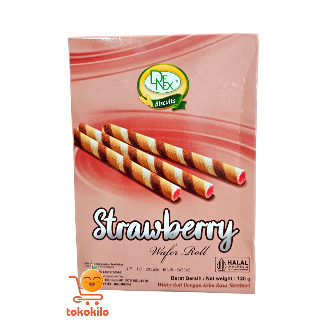 Cemilan Wafer Roll Denex Rasa Stroberi 120gr
