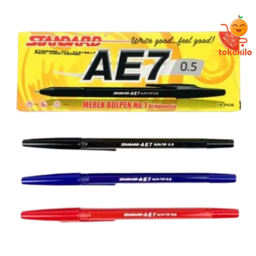 Pena Standard AE7 Alfa Tip 0.5 Warna Merah, Biru, Hitam