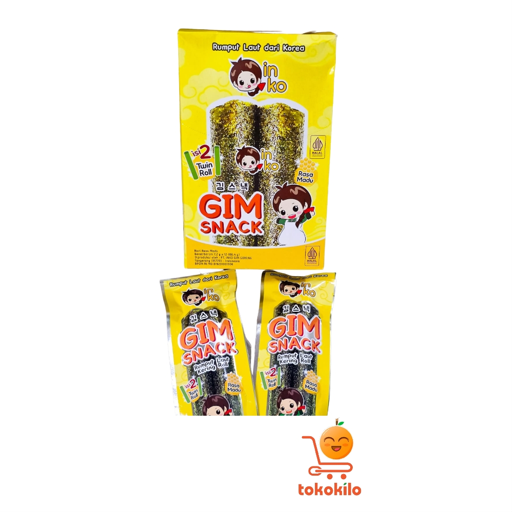 InKo Gim Snack Rumput Laut Kering Roll rasa Madu 7,2gr (1 Box X 12pcs)