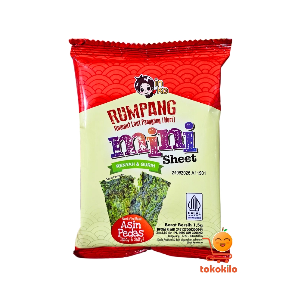 Snack Rumput Laut Inko Panggang (Nori) Asin Pedas Mini Sheet 1,5gr
