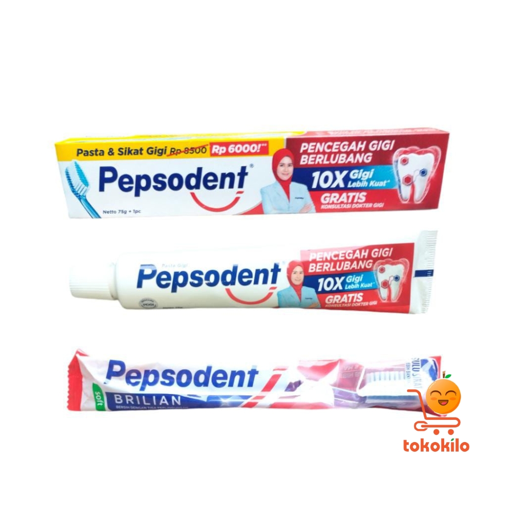 Pasta Gigi Pepsodent Pencegah Gigi Berlubang 72gr + Sikat Gigi Brilian