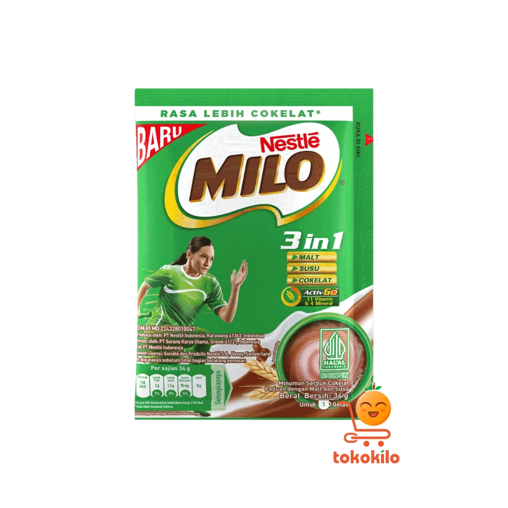 Nestlé Milo 3 in 1 Coklat 34gr ( 1 Renteng X 10bks)