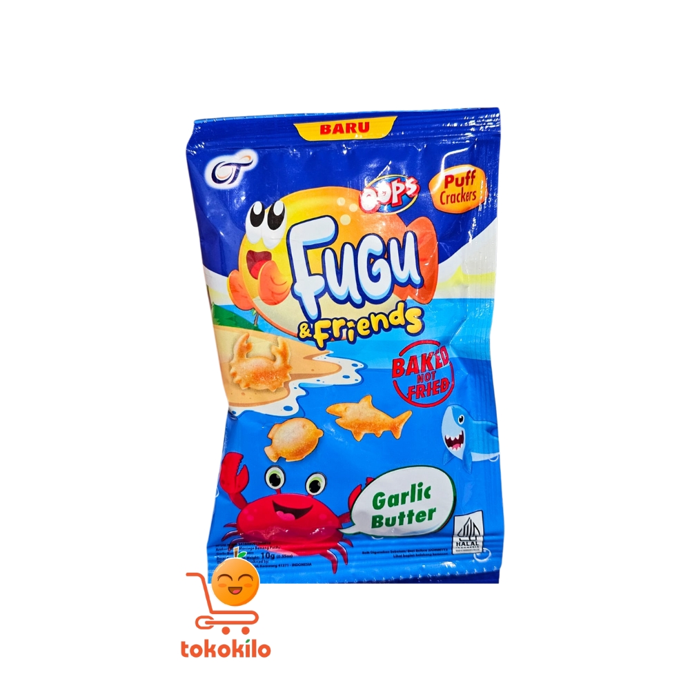 Oops Fugu & Friends Puff Crackers rasa Garlic Butter 10gr