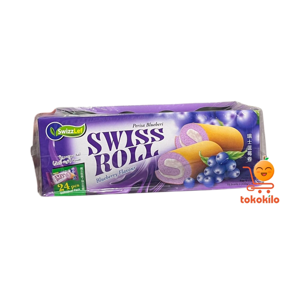 SwizzLef Swiss Roll rasa Blueberi 432gr (1 Box X 24pcs)