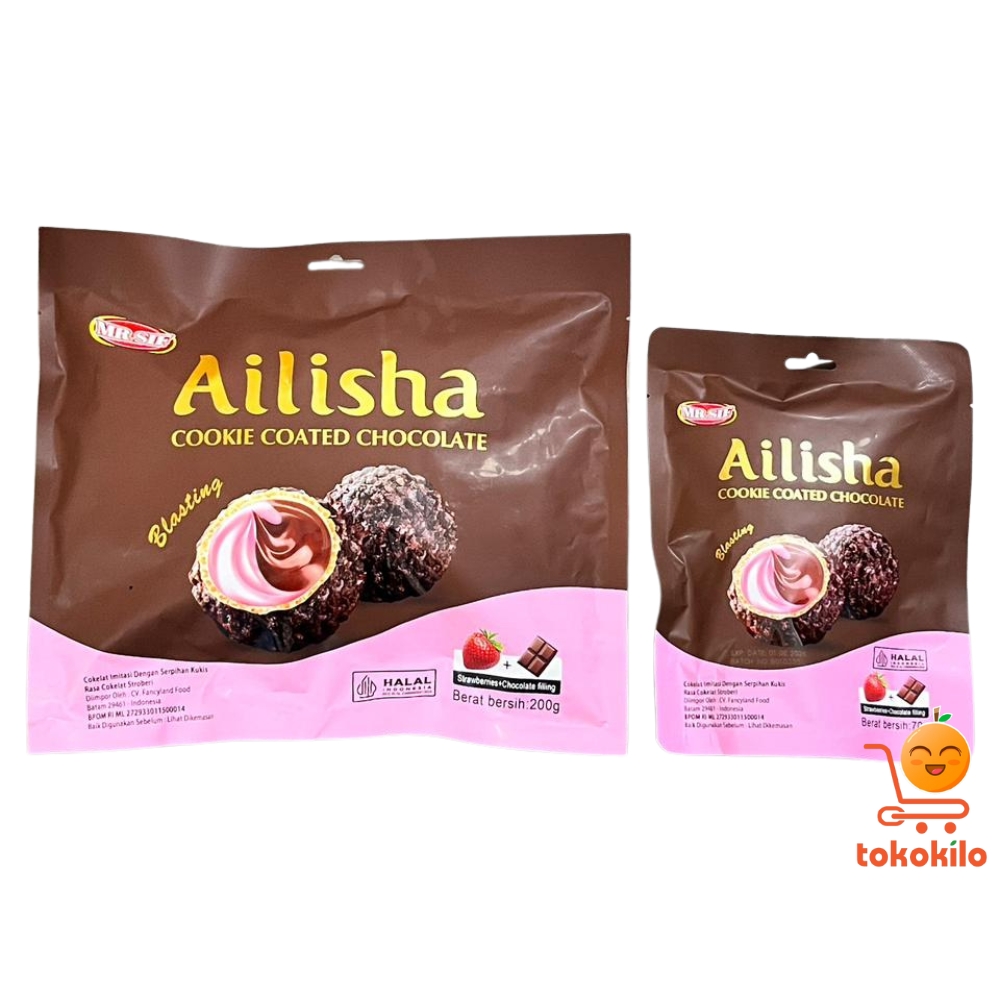 Ailisha Cookie Coated Chocolate rasa stroberi dan cokelat 70gr, 200gr